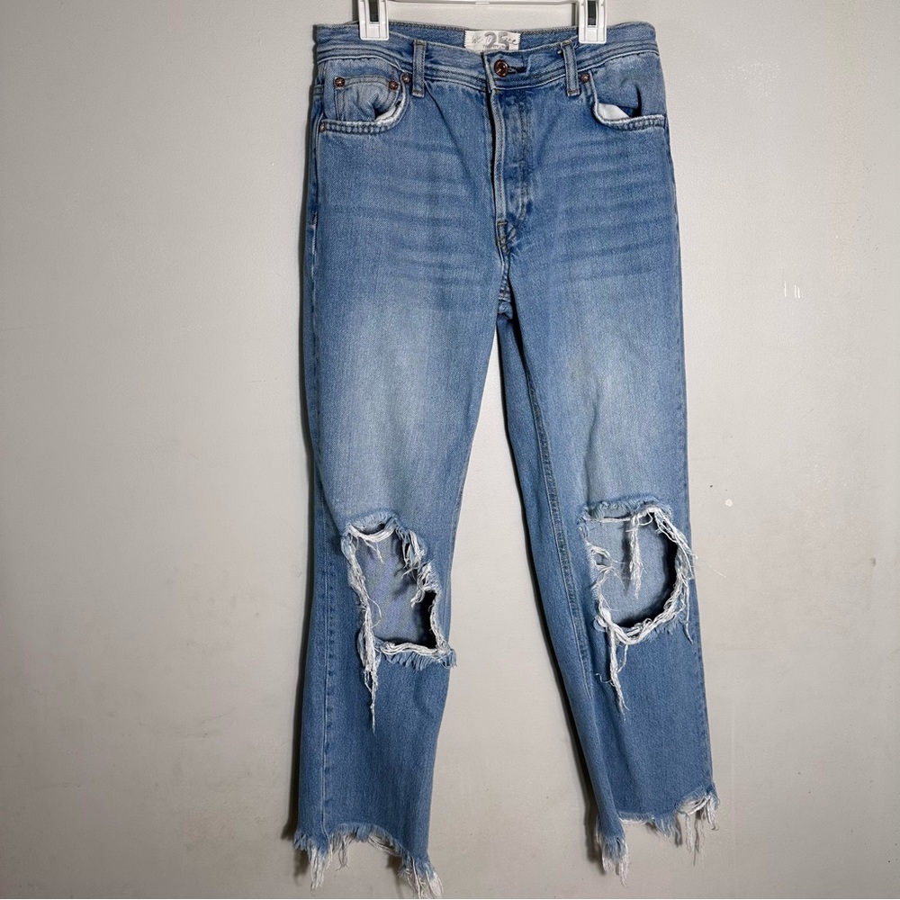 We The Free Light Blue Straight Leg Jeans with Frayed Hem